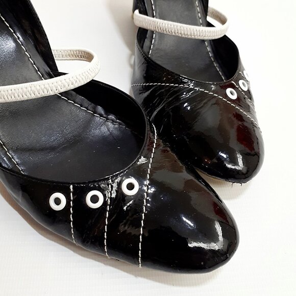 KENNETH COLE Nautical Style Wedge Heel Mary Janes in Black Patent Leather - Picture 7 of 12